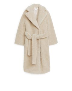 Belted Faux Fur Coat Beige