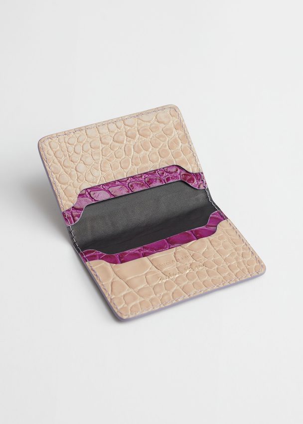 & Other Stories Croc Embossed Leather Card Holder Lilac/beige