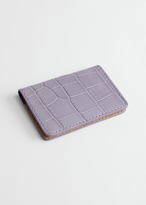 & Other Stories Croc Embossed Leather Card Holder Lilac/beige