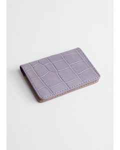 Croc Embossed Leather Card Holder Lilac/beige