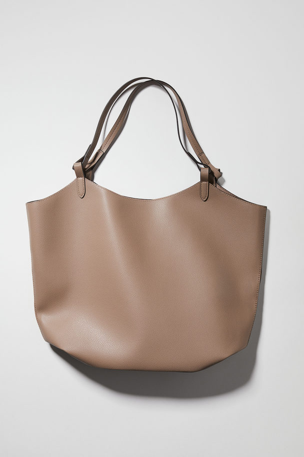 H&M Shopper Med Coated Overflade Mørk Beige