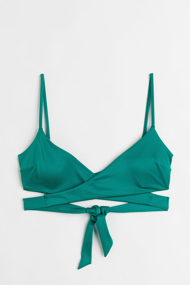 H&M Tie-detail Bikini Top Dark Turquoise