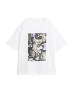 T-shirt Med Slow Flowers-tryck Vitt/tryck Framtill