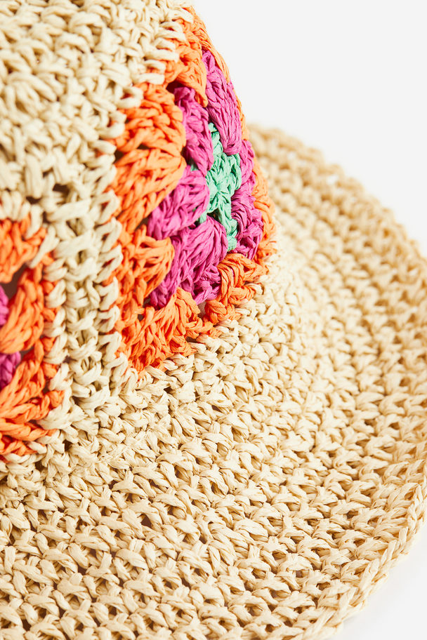 H&M Crochet-look Straw Hat Light Beige