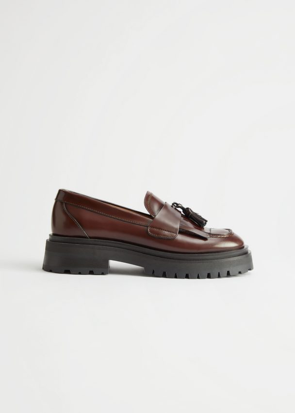 & Other Stories Chunky Leather Tassle Loafers Dark Brown