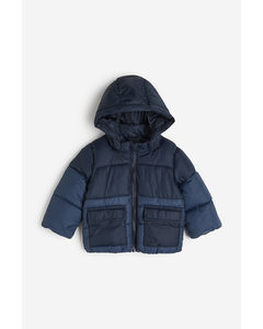 Hooded Puffer Jacket Navy Blue/block-coloured