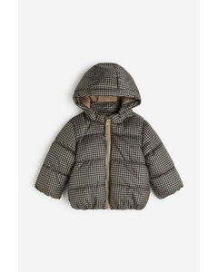 Hooded Puffer Jacket Black/dogtooth-patterned
