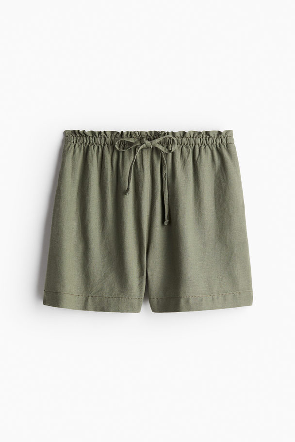 H&M Linen-blend Shorts Khaki Green