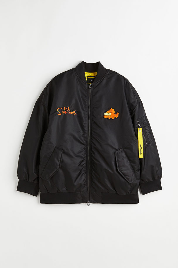 H&M Oversized Fit Bomber Jacket Black/the Simpsons