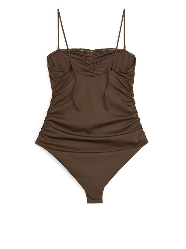 ARKET Ruched Swimsuit Dark Brown