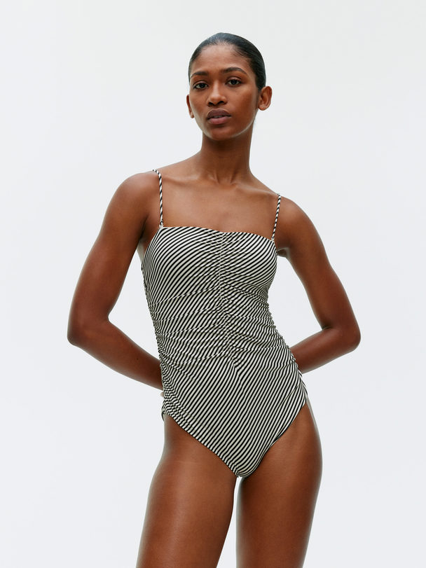 ARKET Ruched Swimsuit Off White/black