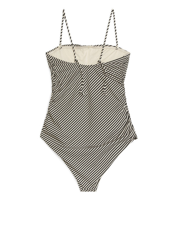 ARKET Ruched Swimsuit Off White/black