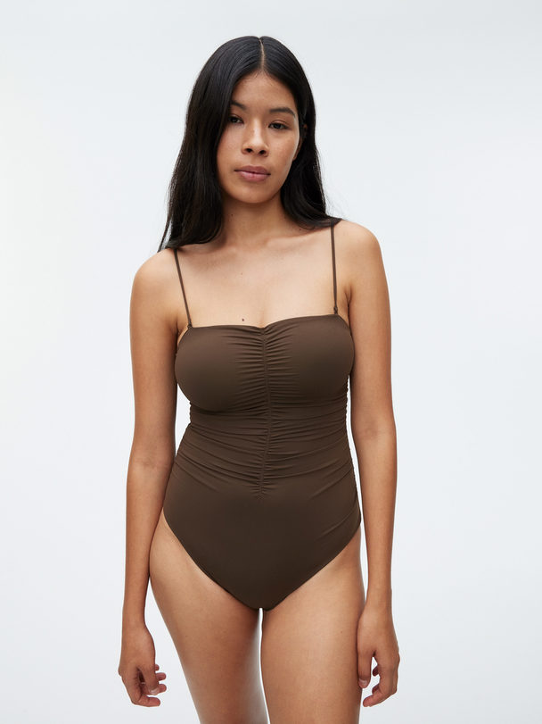 ARKET Ruched Swimsuit Dark Brown