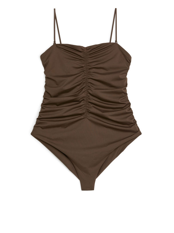 ARKET Ruched Swimsuit Dark Brown