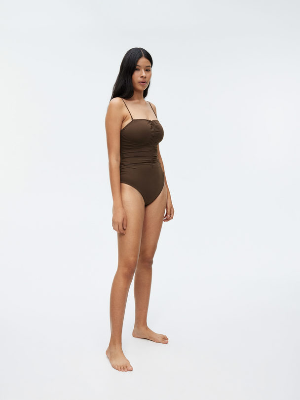 ARKET Ruched Swimsuit Dark Brown