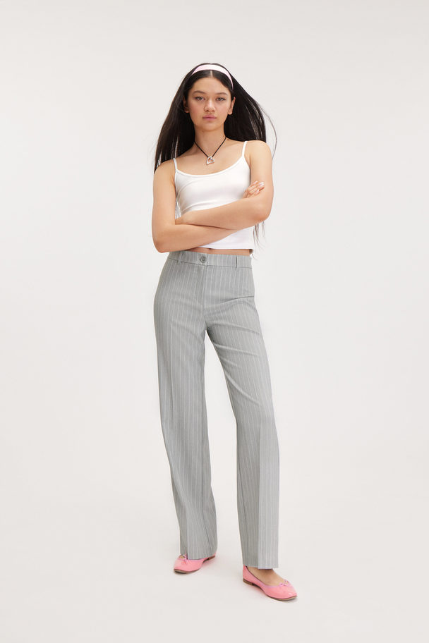 Monki Tailored Press Crease Trousers Light Grey Pinstripe