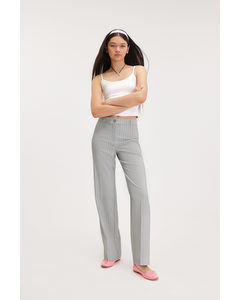 Tailored Press Crease Trousers Light Grey Pinstripe
