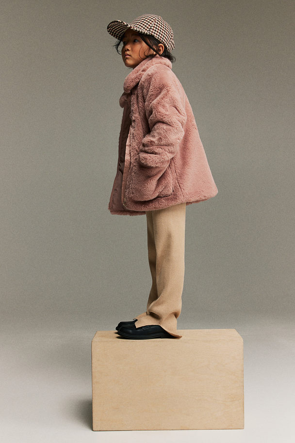 H&M Flauschige Jacke mit Kragen Rosa
