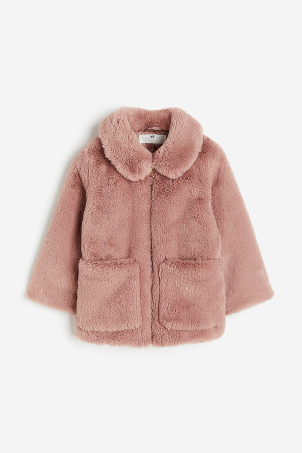 H&M Collared Fluffy Jacket Pink