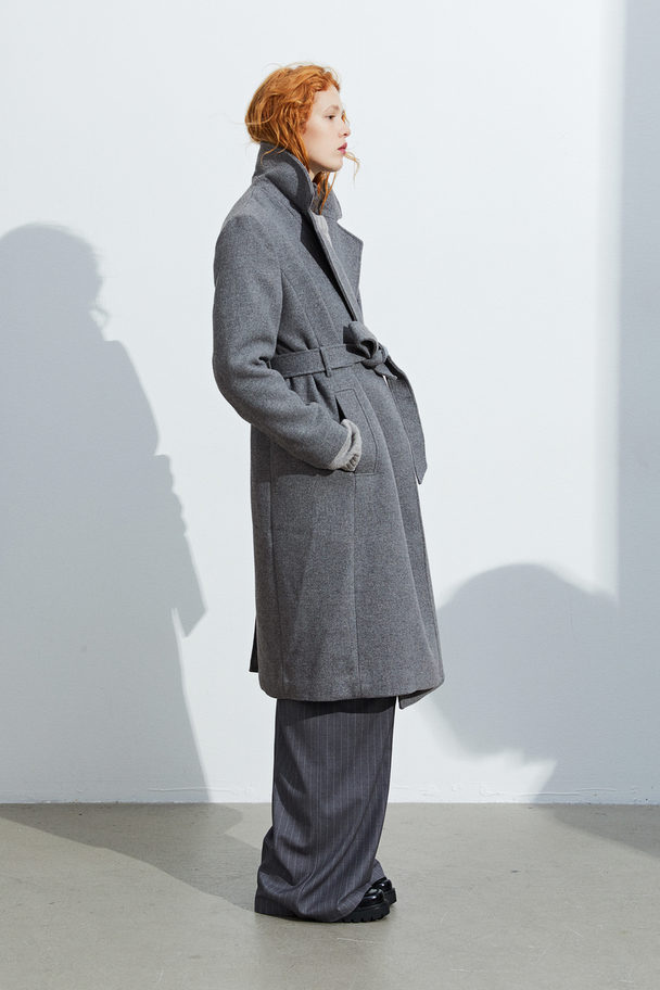 H&M Mantel mit Bindegürtel Grau
