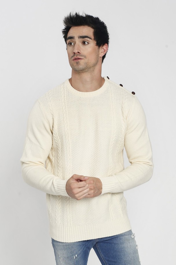 C&Jo Round Neck Plaited Cacle 3 Bts Shoulder Sweater
