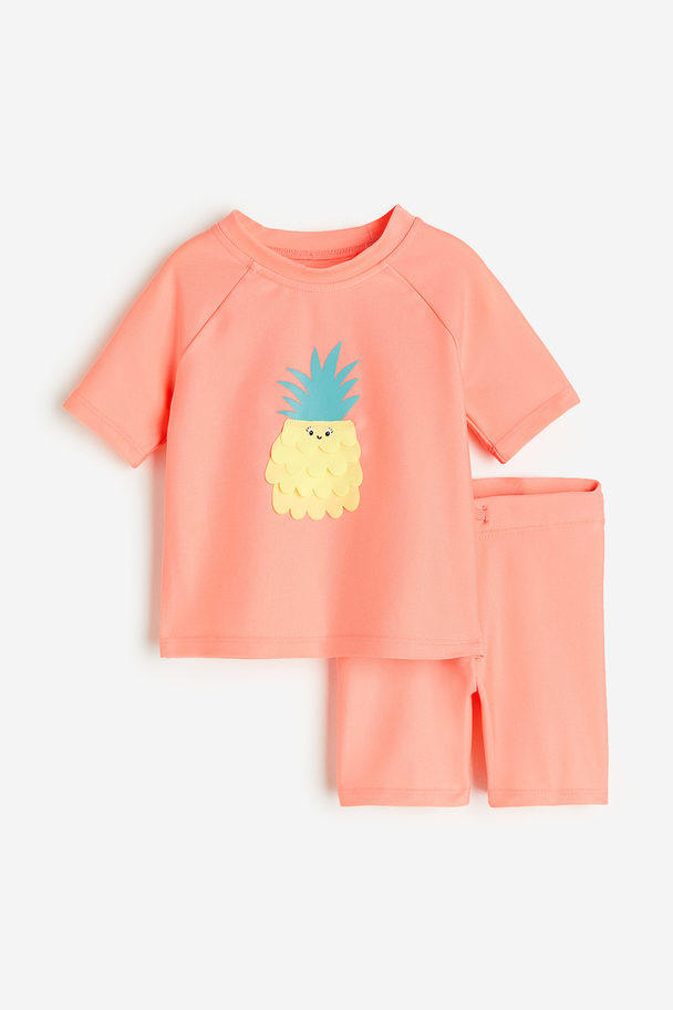 H&M Upf 50 Swim Set Coral Pink/pineapple