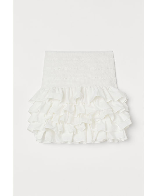 H&M Flounced Cotton Skirt White