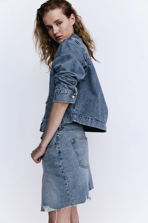 H&M Nederdel I Denim Med Slå Om-talje Lys Denimblå