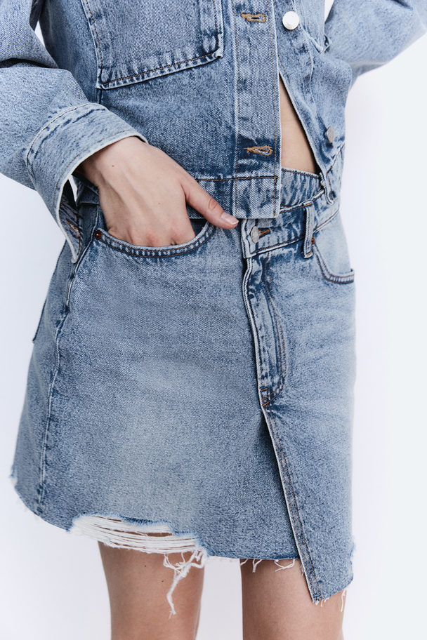 H&M Nederdel I Denim Med Slå Om-talje Lys Denimblå