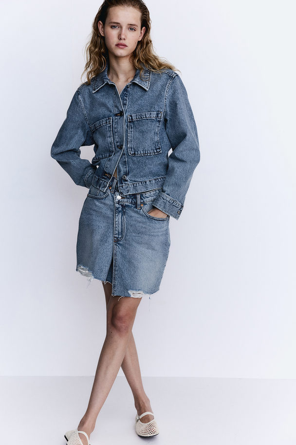 H&M Nederdel I Denim Med Slå Om-talje Lys Denimblå