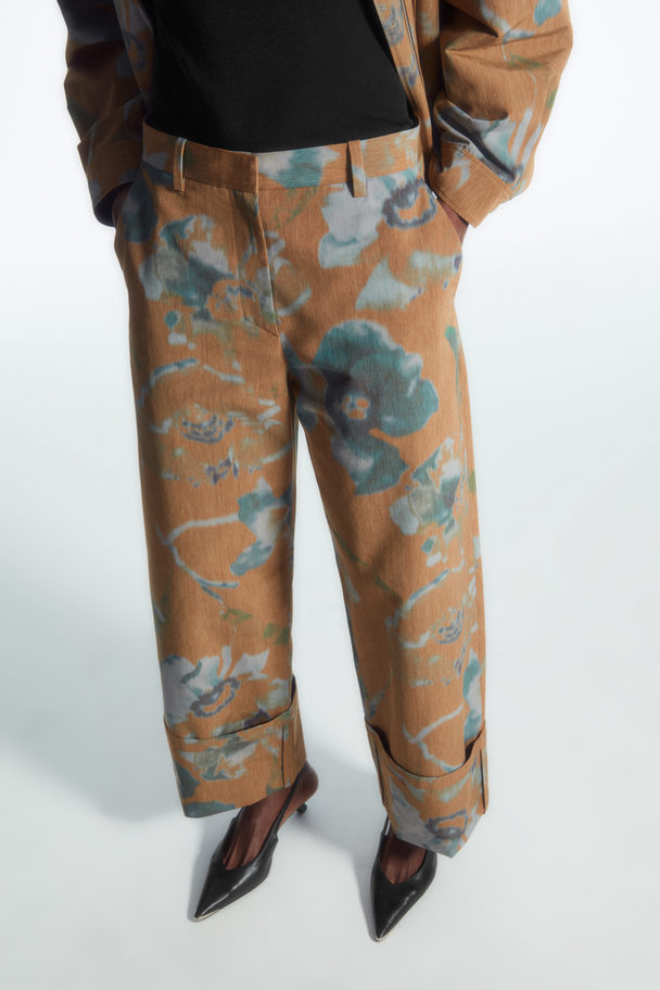 COS Floral-print Turn-up Trousers Brown / Floral