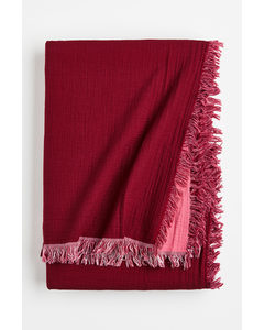 Fringed Cotton Muslin Bedspread Red/pink