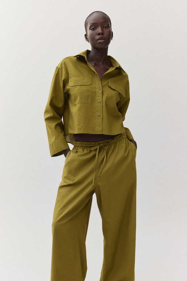 H&M Vide Bukser I Hørblanding Olivengrøn