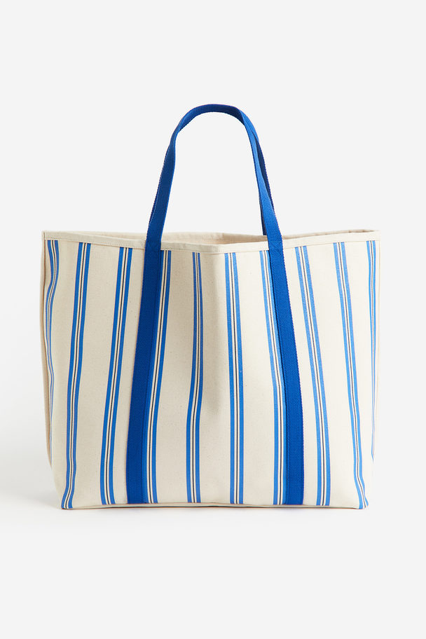 H&M HOME Cotton Canvas Beach Bag Blue/striped