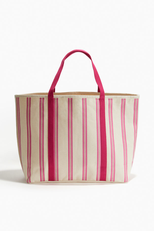 H&M HOME Cotton Canvas Beach Bag Hot Pink/light Beige