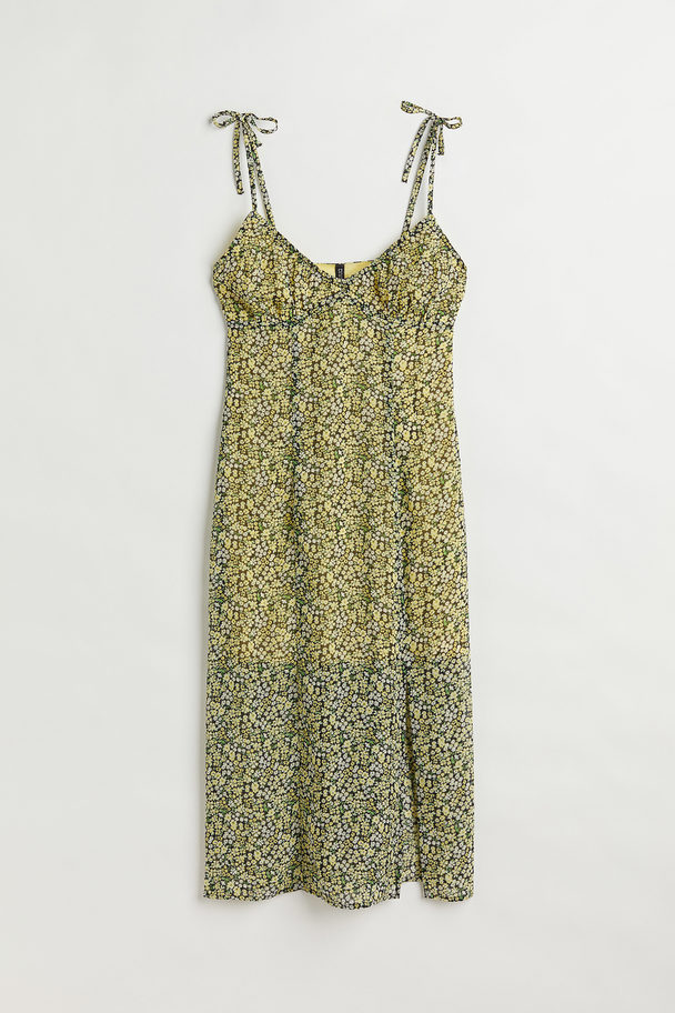 H&M Slit-detail Dress Yellow/small Flowers