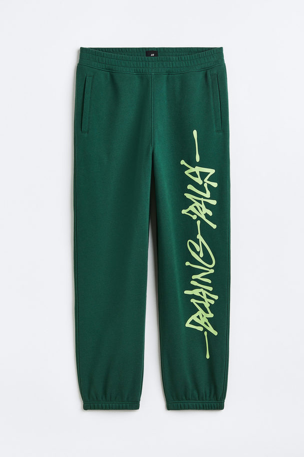 H&M Loose Fit Printed Sweatpants Dark Green/boring Pals