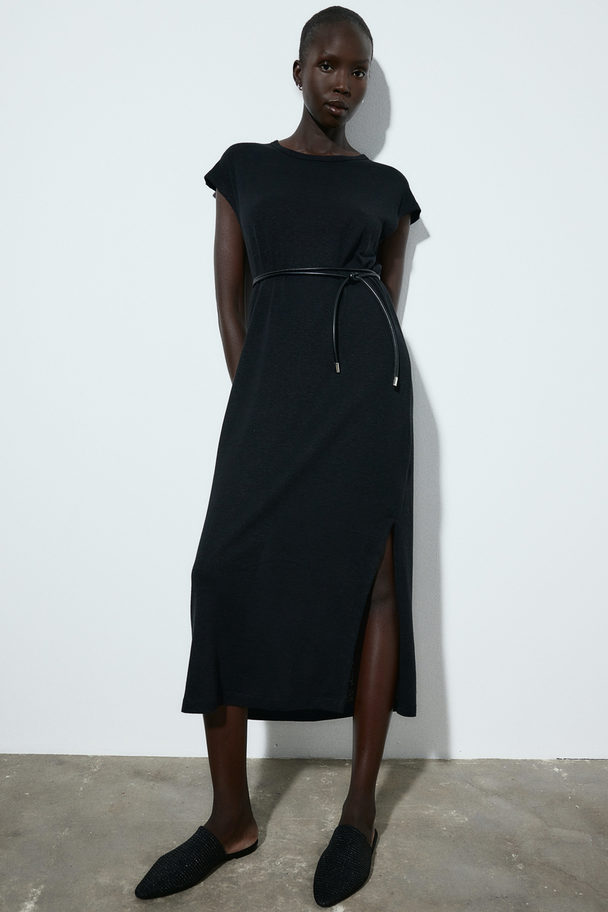 H&M Linen-blend Midi Dress Black