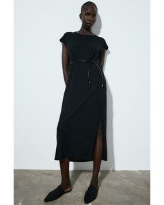Linen-blend Midi Dress Black