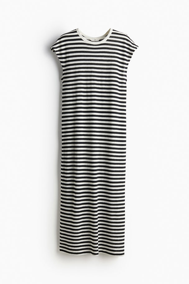H&M Linen-blend Midi Dress Black/white Striped
