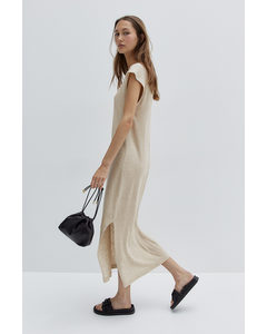 Linen-blend Midi Dress Light Beige Marl
