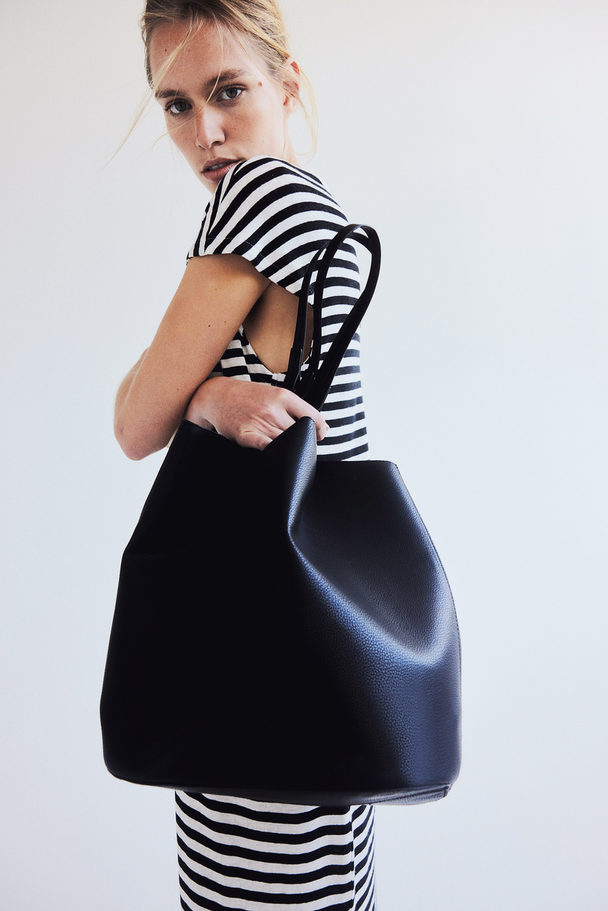 H&M Linen-blend Midi Dress Black/white Striped