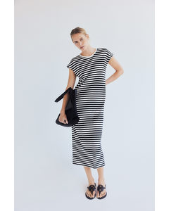 Linen-blend Midi Dress Black/white Striped