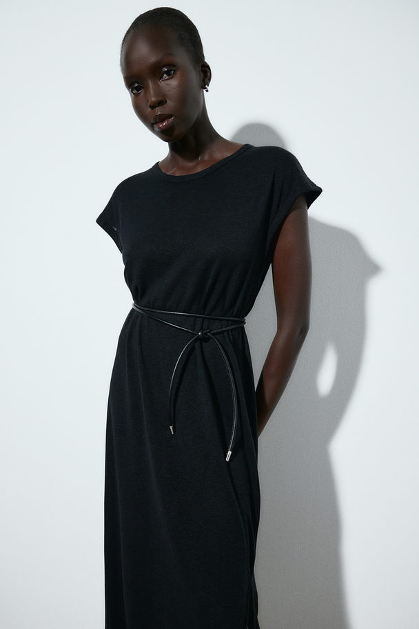 H&M Linen-blend Midi Dress Black