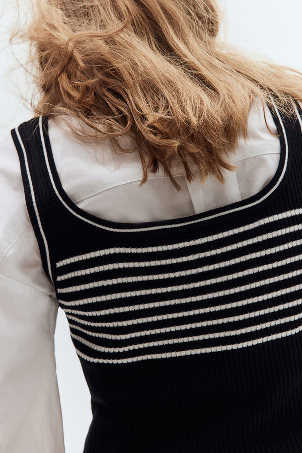 H&M Rib-knit Vest Top Black/striped
