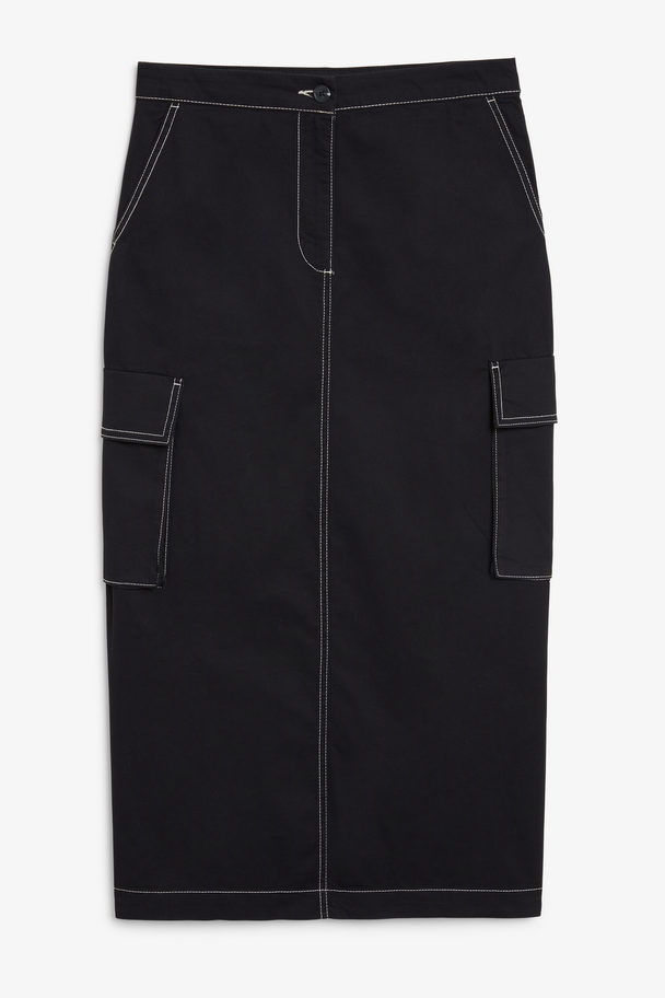 Monki Black Cargo Maxi Skirt Black