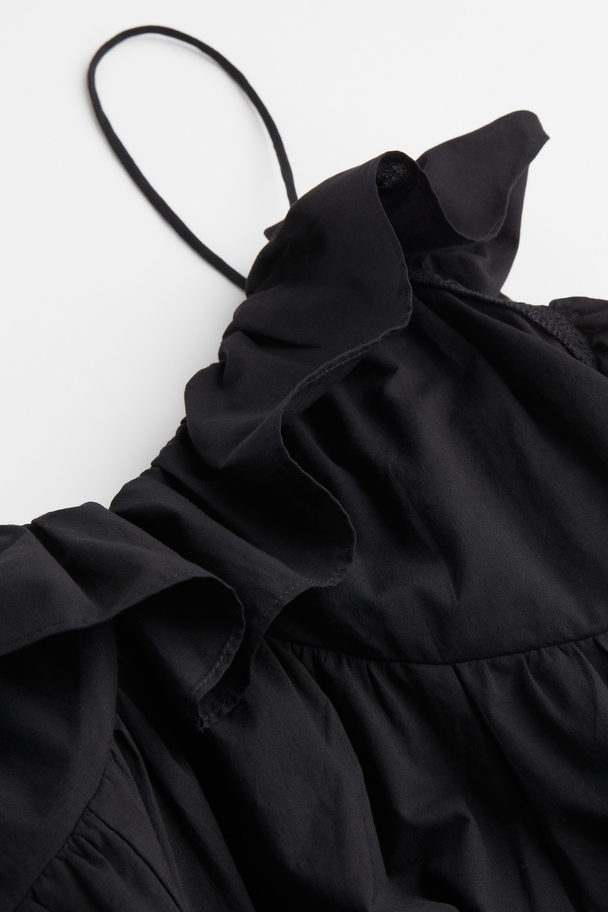 H&M Flounce-trimmed Dress Black