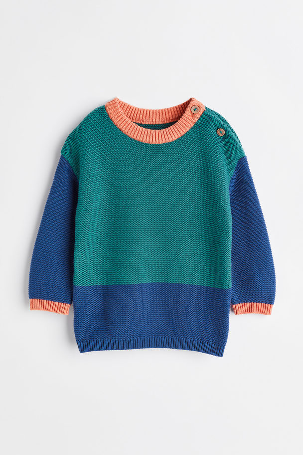 H&M Knitted Jumper Green/block-coloured