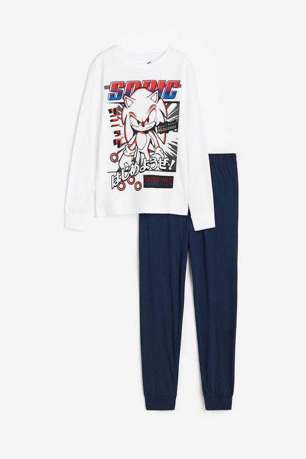 H&M Jerseypyjama mit Print Weiß/Sonic der Igel