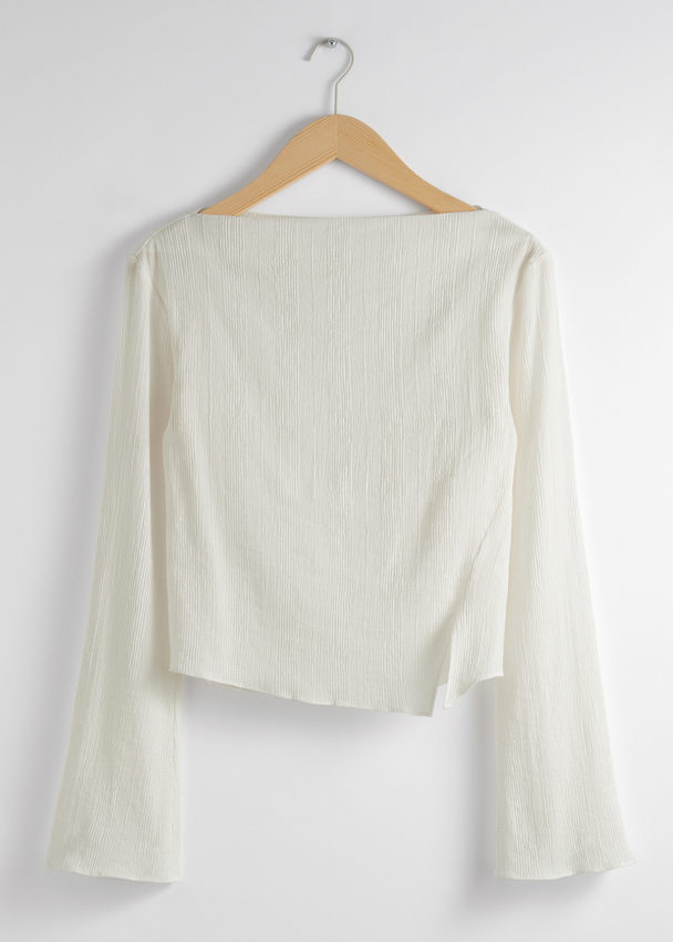 & Other Stories Cropped Asymmetric Frilled Top White